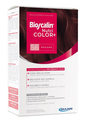 BIOSCALIN NUTRICOLOR PLUS 5,6 MOGANO CREMA COLORANTE 40 ML +RIVELATORE CREMA 60 ML + SHAMPOO 12 ML + TRATTAMENTO FINALEBALSAMO 12 ML
