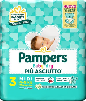PAMPERS BABY DRY PANNOLINO DOWNCOUNT MIDI 20 PEZZI