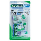 GUM TRAVEL KIT VIAGGIO 1 SPAZZOLINO PIEGHEVOLE GUM TRAVEL +1 DENTIFRICIO VIAGGIO 12 ML + 1 ROCCHETTO FILO INTERDENTALE10MT + 2 SCOVOLINI GOMMA GUM SOFT PICKS